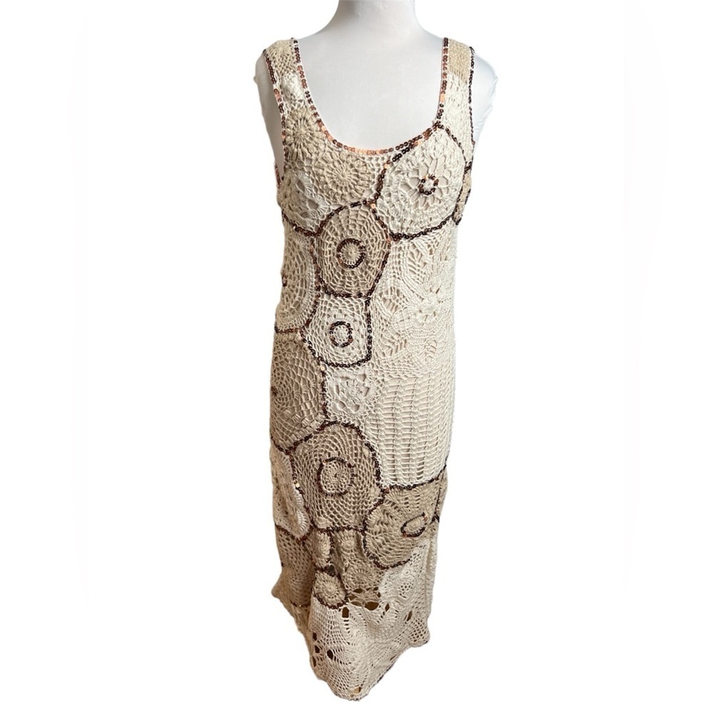 Free People x Flook Crochet Midi Dress with Sequin Embellishments - Medium